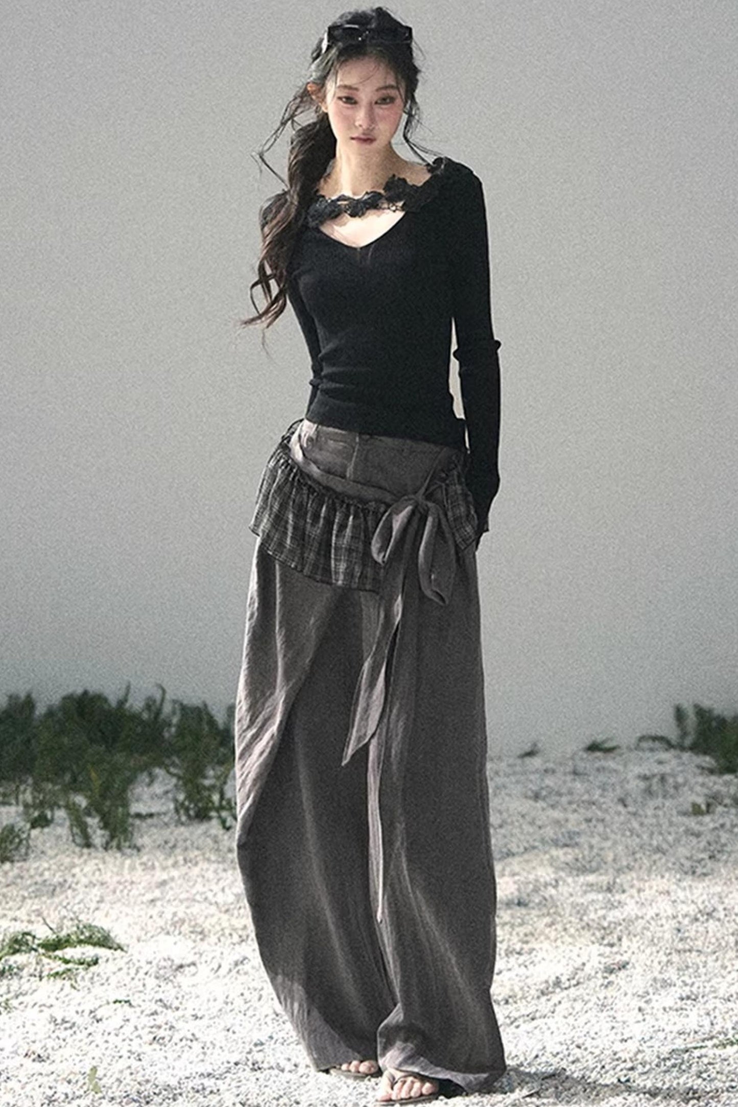 Lace-Trimmed Knitted Top
