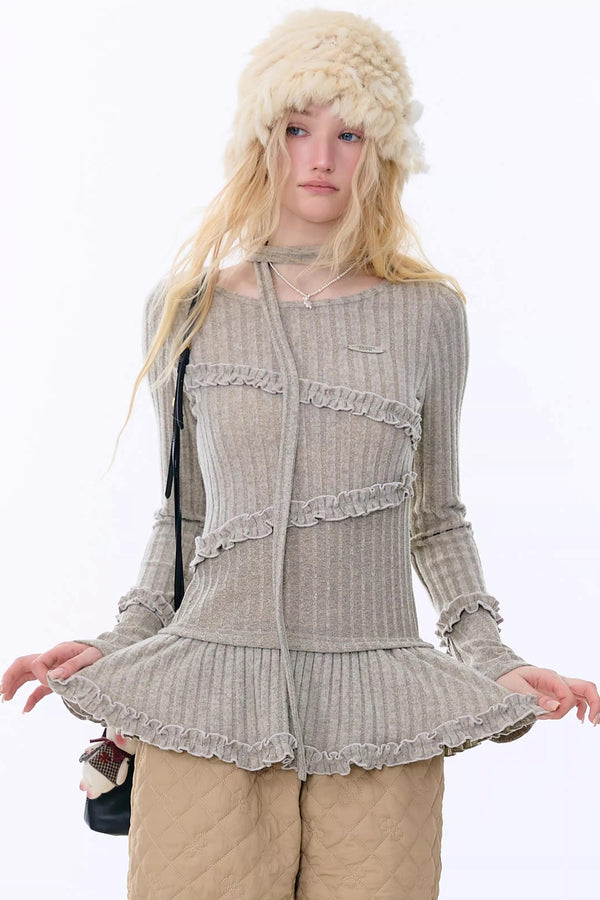 Retro Ruffled Knit Top