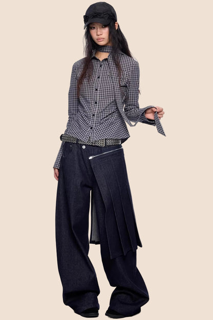 Plaid Retro Lace-Up Shirt