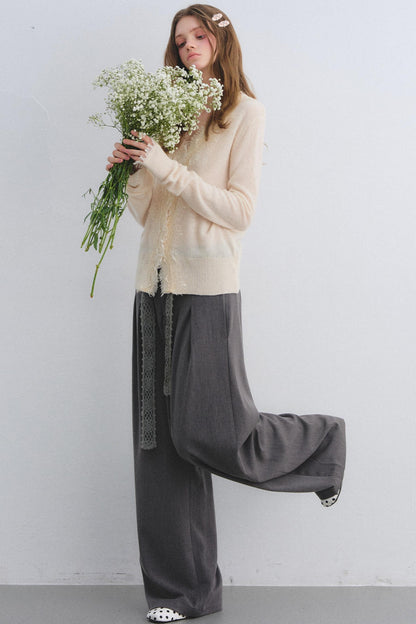 Wool Lace V-Neck Knit Top