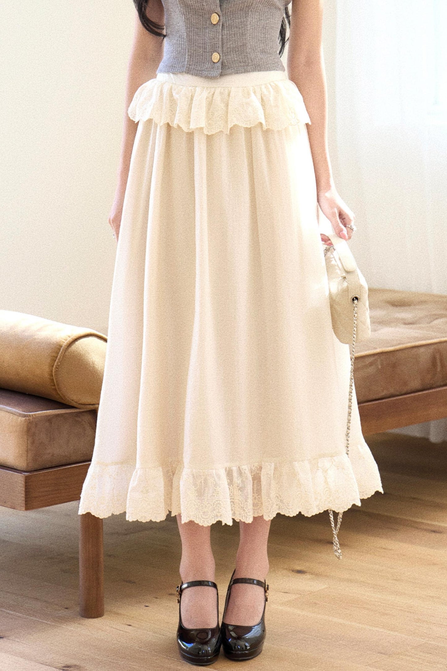 Lace Collar Gray Suit Set-Up