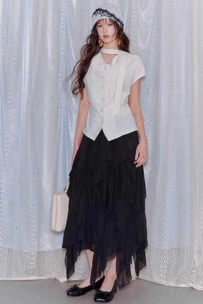 Irregular Ruffled Elastic Chiffon Skirt