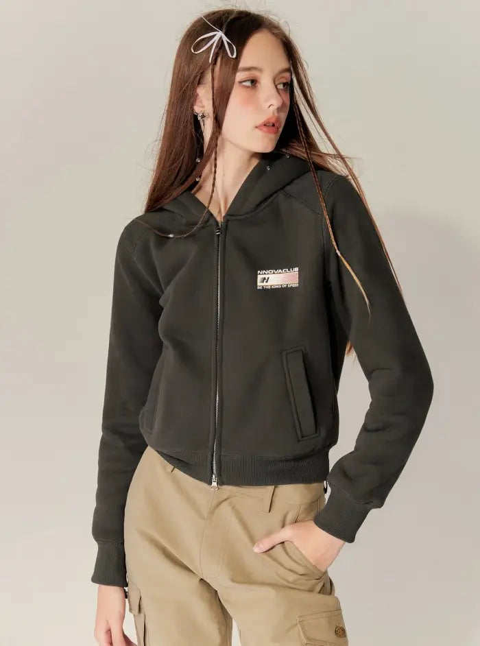 High-waisted Cropped Hooded Fleece Coat