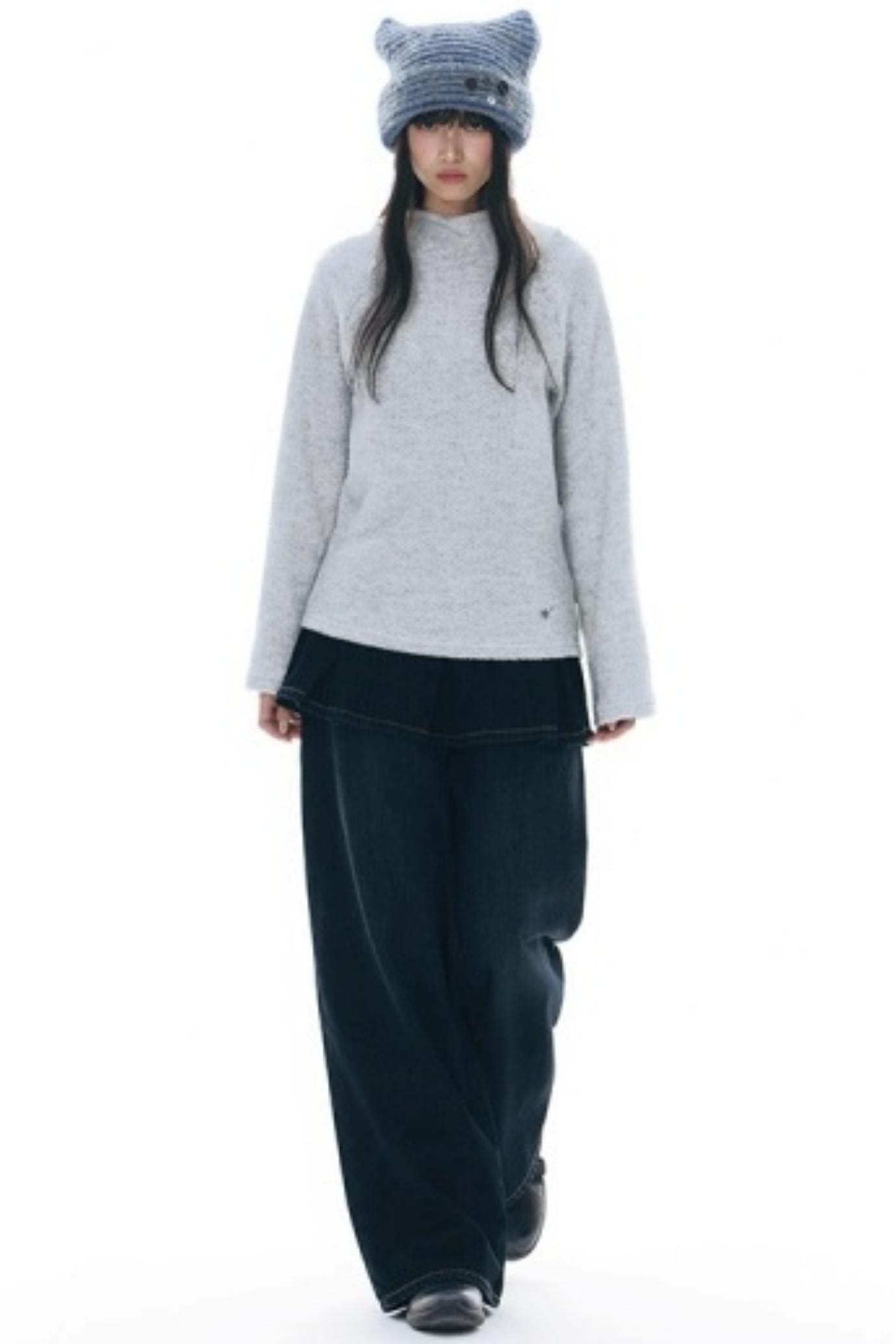 Fake Two-Piece Pleated Skirt Jeans