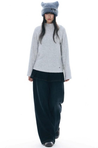 Fake Two-Piece Pleated Skirt Jeans