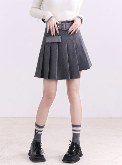 Wool panels pleated skirt