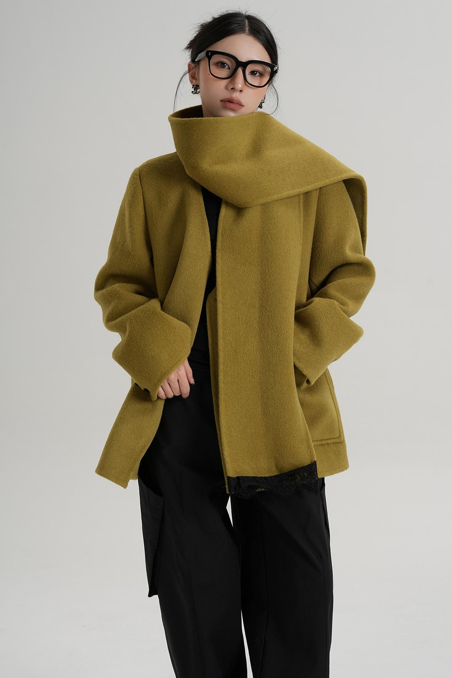 Scarf Patchwork Lace Woolen Coat