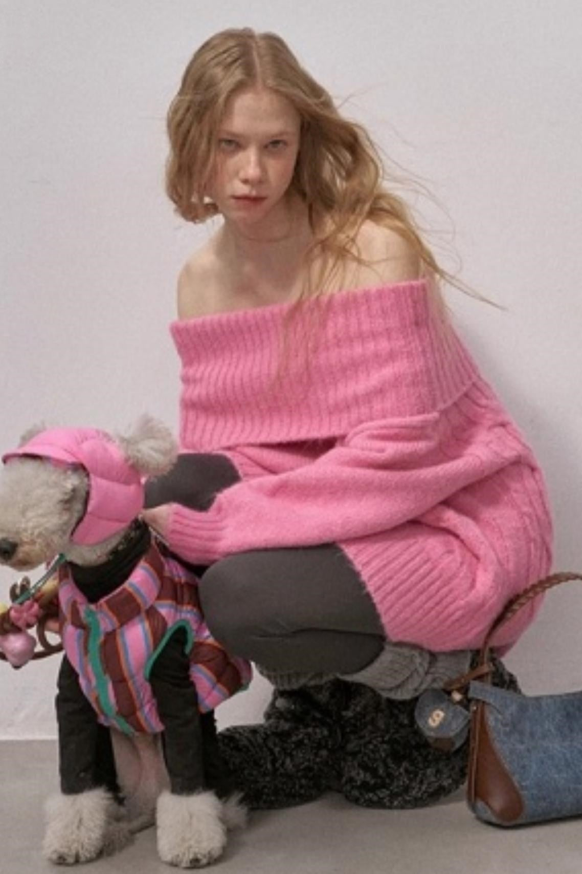 Cable-Knit Wool Off-Shoulder Sweater