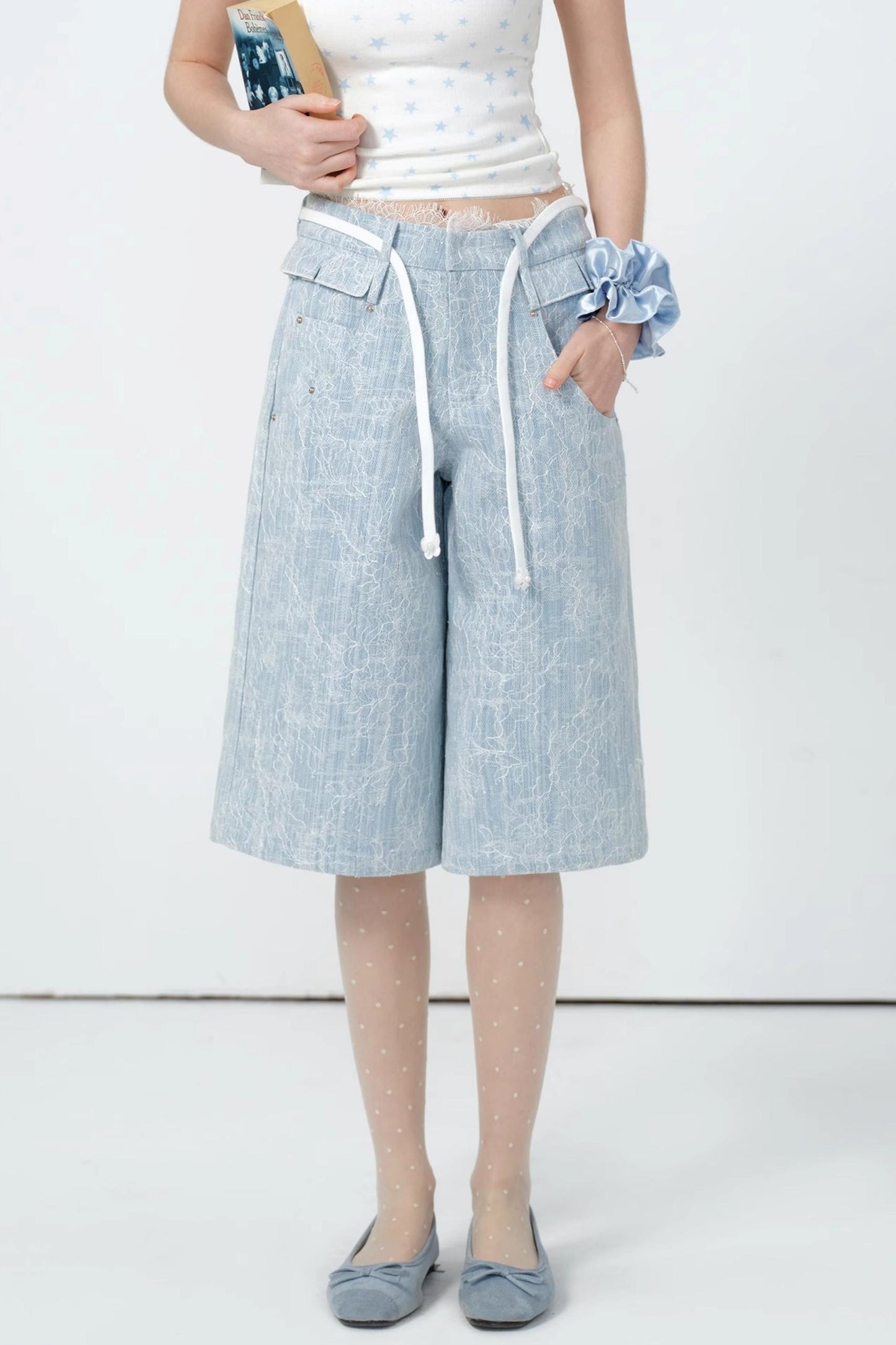 Summer Lace High-Waist Wide-Leg Pants