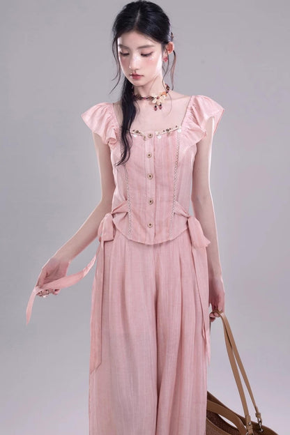 Blossom Breeze Ruffle Sleeve Tie Set-Up