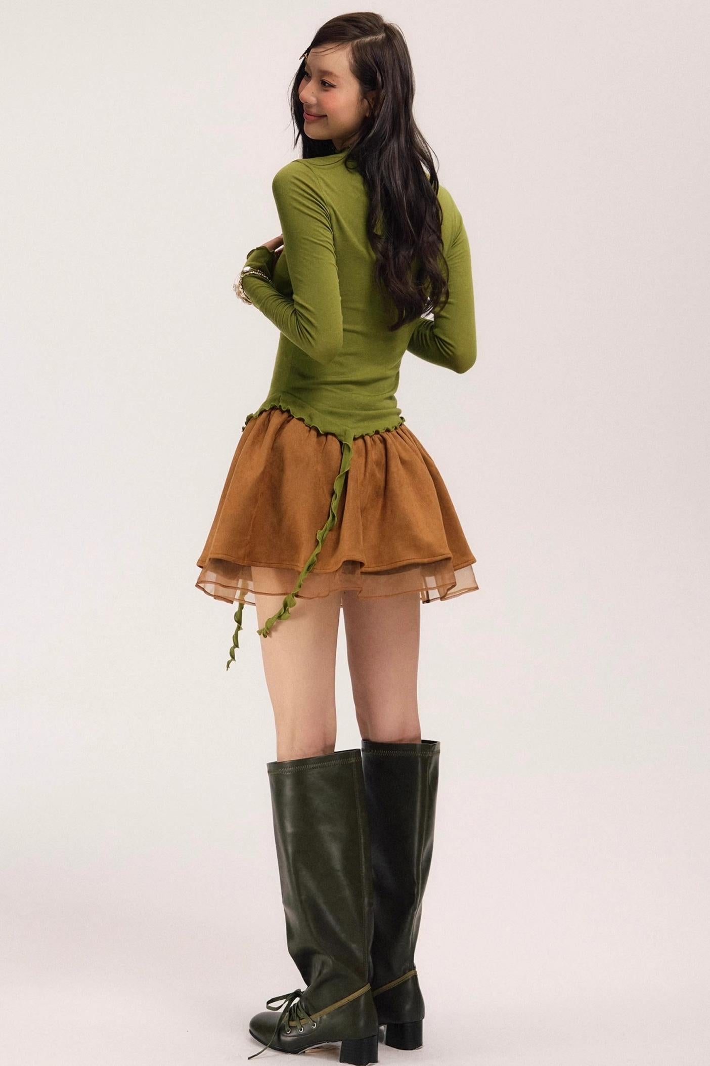 Suede Flower Bud Puffy Skirt