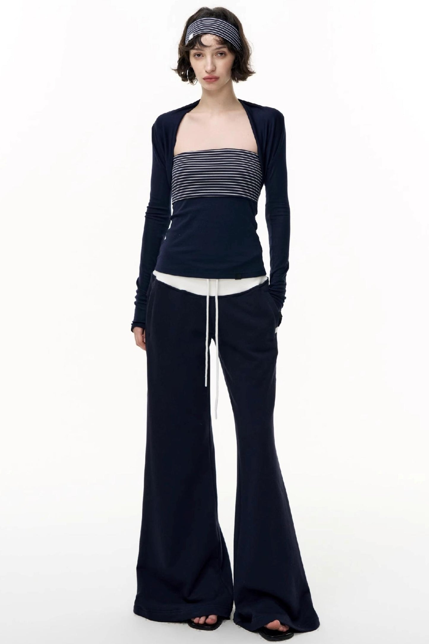Drawstring Cotton Flared Sweatshirt Slacks