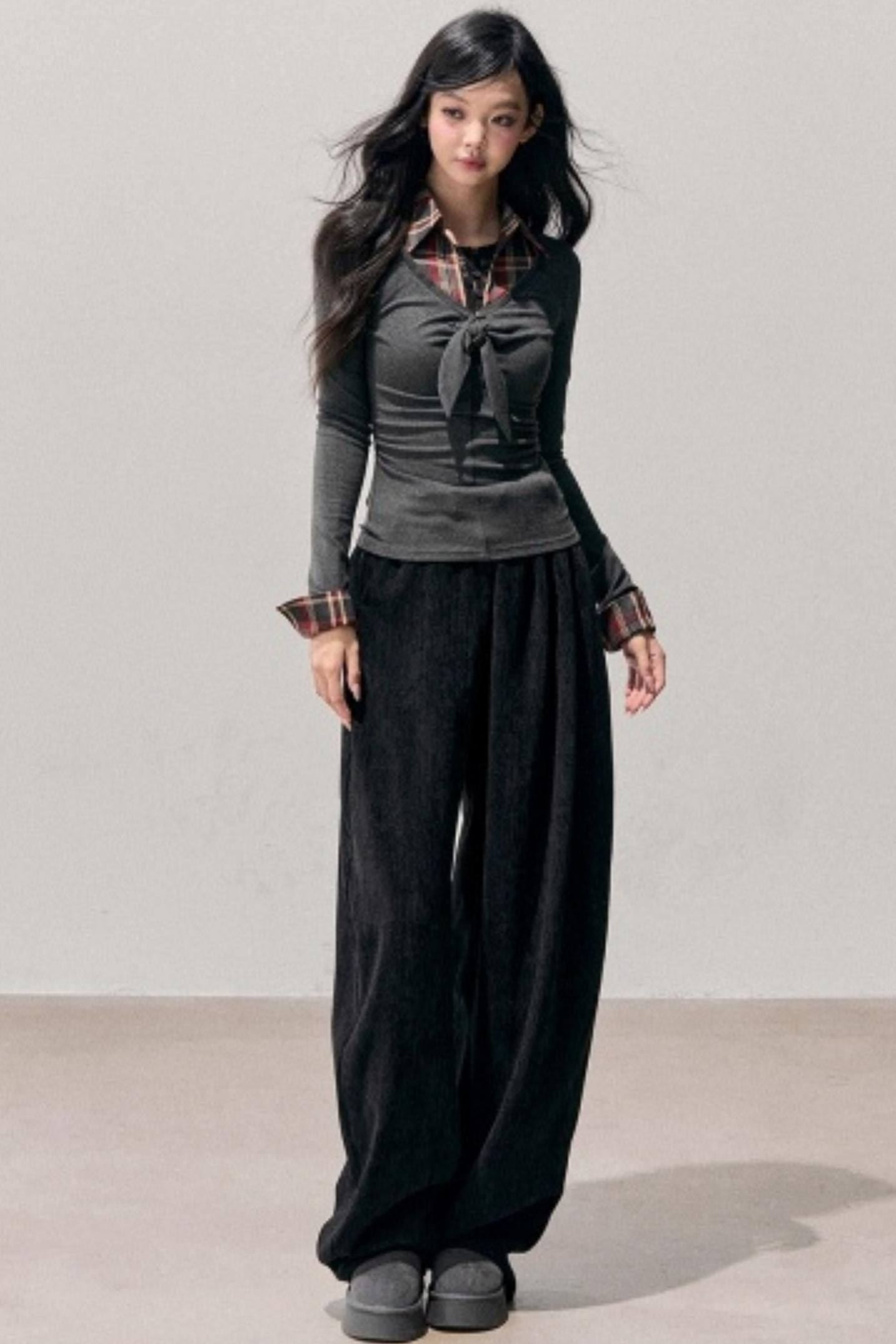 Knitted Plaid Slimming Top