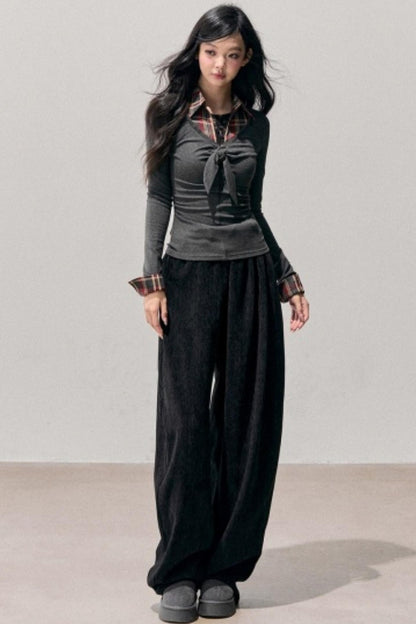 Knitted Plaid Slimming Top