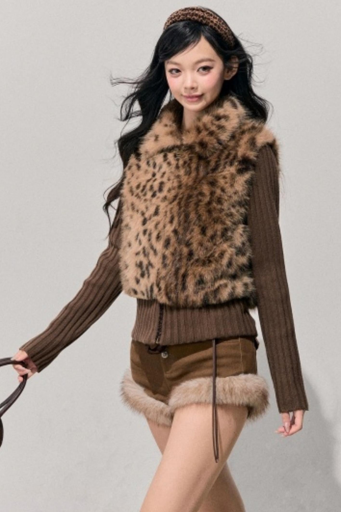 Faux Fur Leopard Knit Jacket