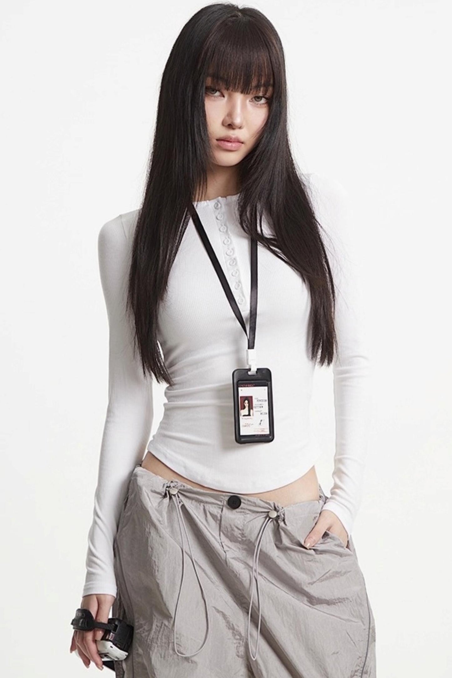 Button Knit Crew Neck T-Shirt