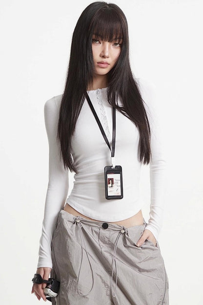 Button Knit Crew Neck T-Shirt