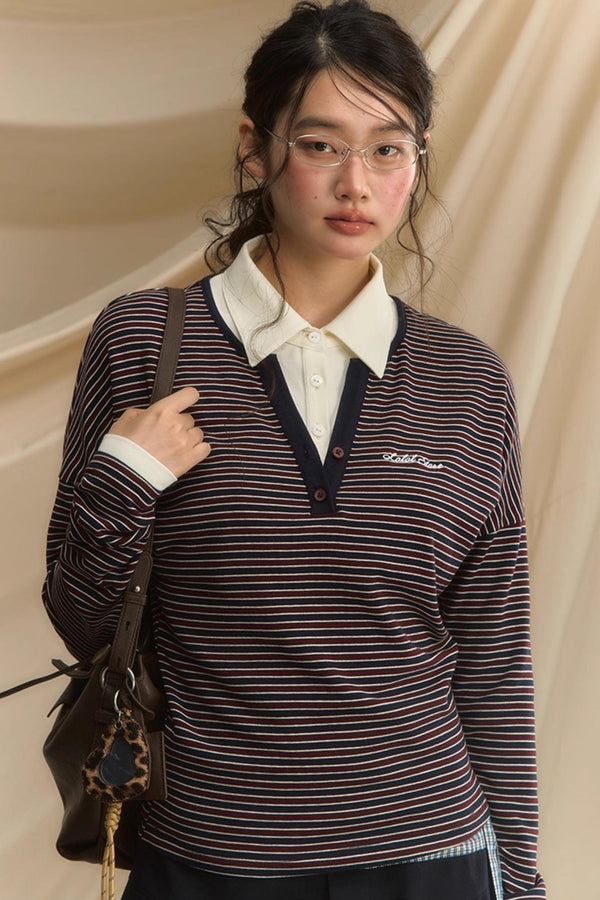 High-Intelligence Striped Long-Sleeved T-Shirt