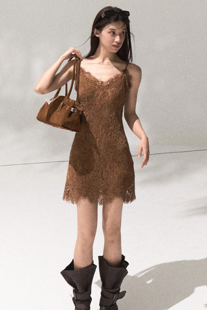 Velvet Lace Slim Silhouette Dress