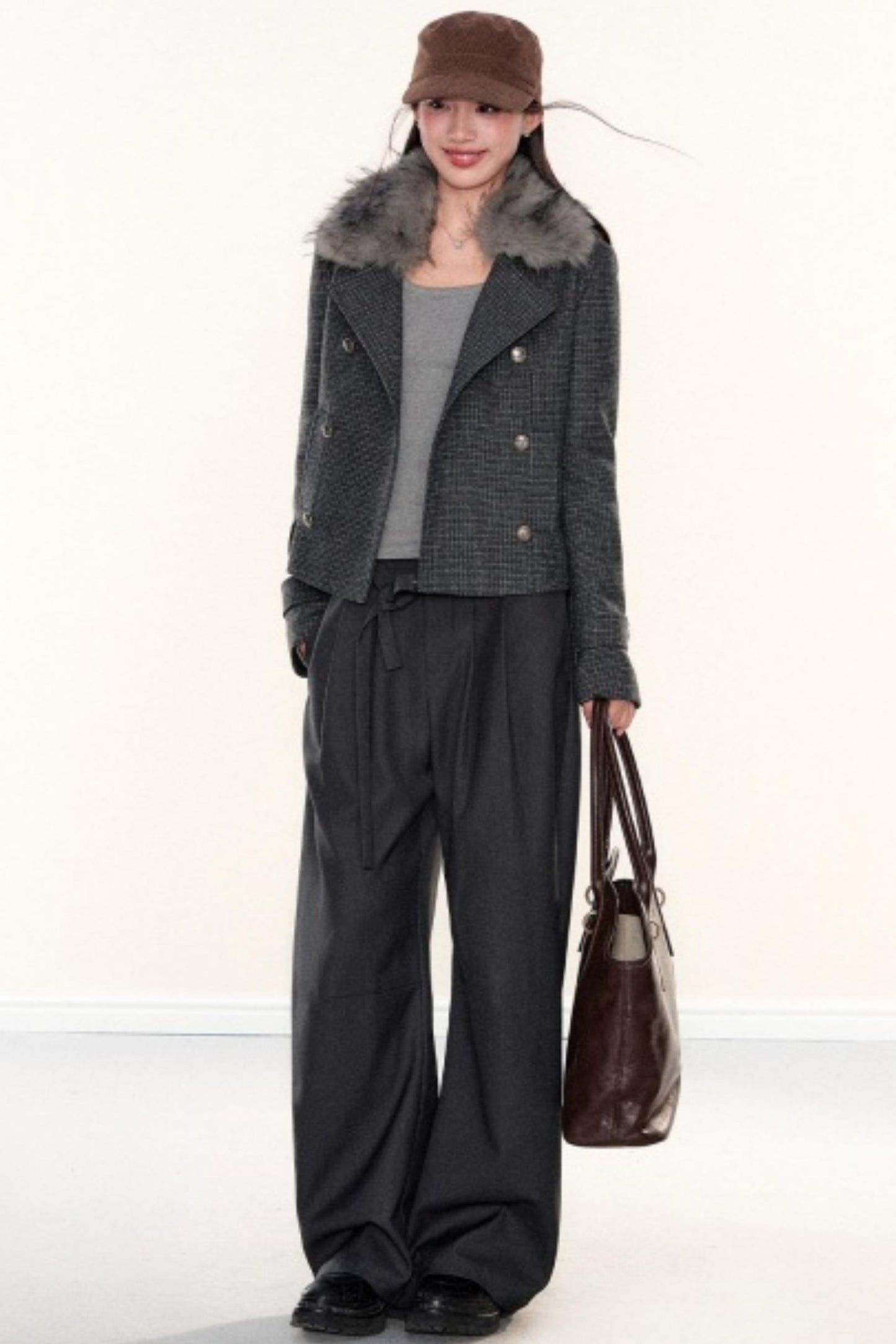 Plaid Woolen Lapel Coat