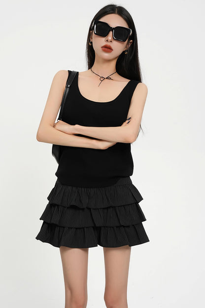 Black High Waist Mini Cake Skirt