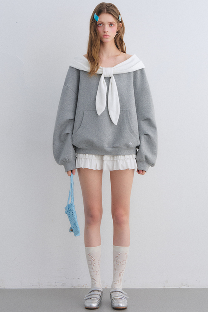 Rabbit Ear Off-Shoulder Sweatshirt