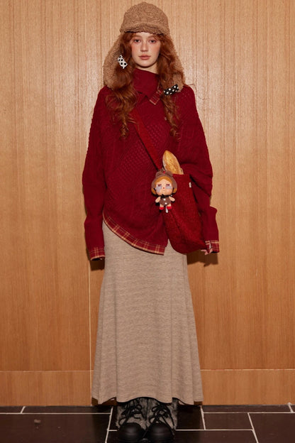 Bat Sleeve Knit With long Skirt Set-Up