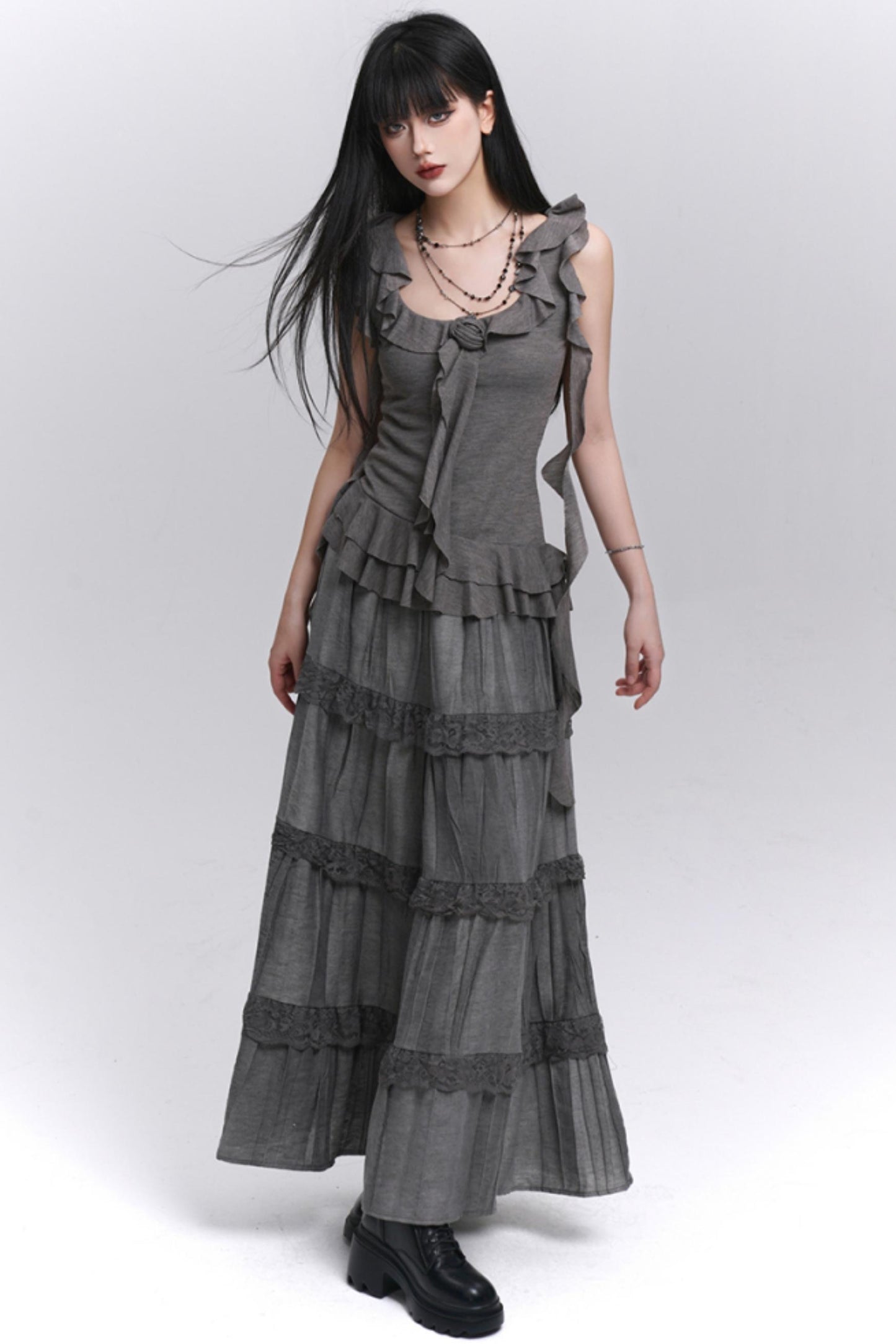 Gray Halter Skirt Top Set-Up