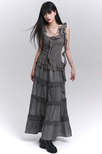 Gray Halter Skirt Top Set-Up