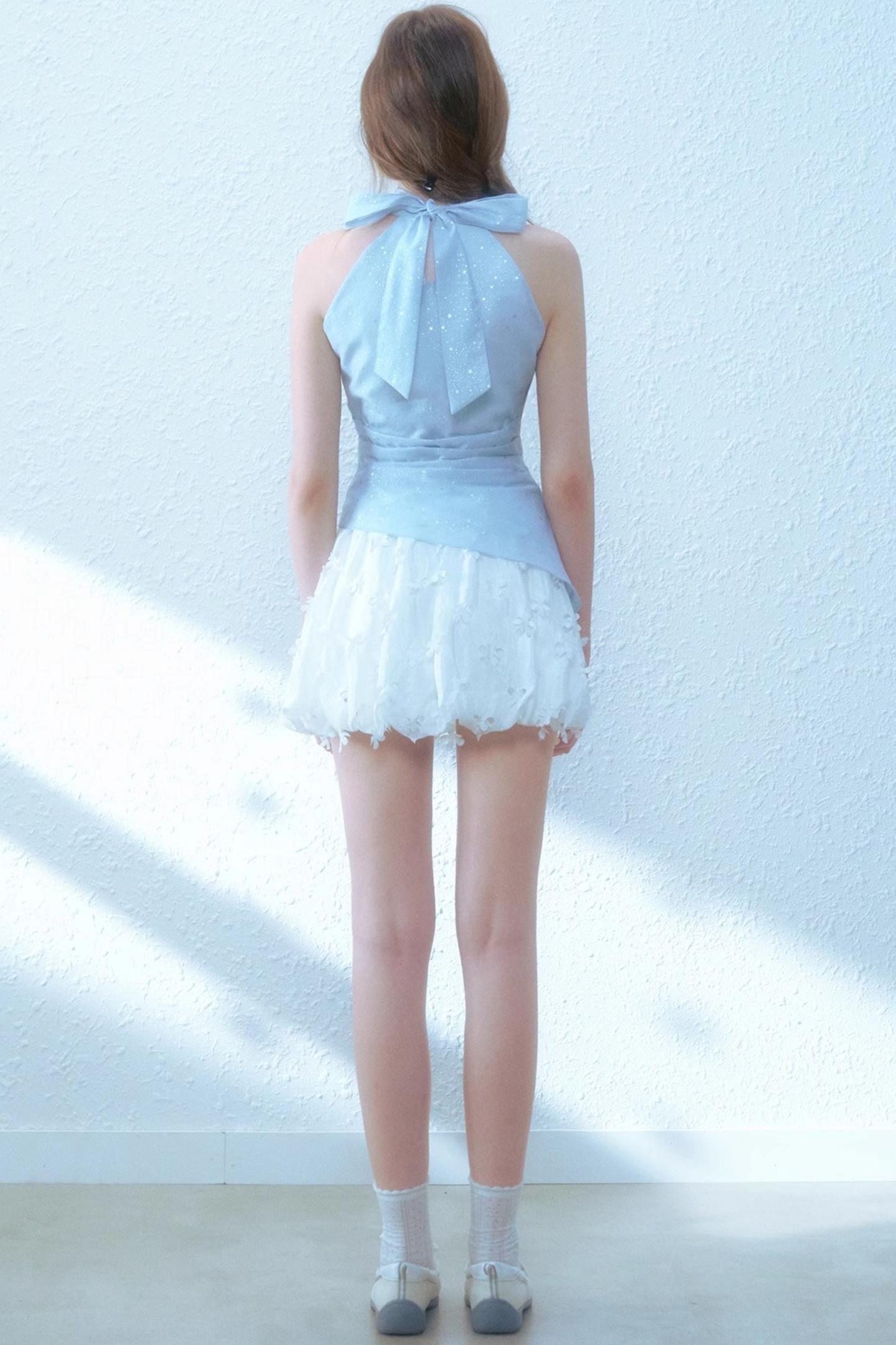 Beige Blue Swing Top