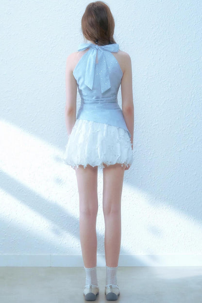 Beige Blue Swing Top