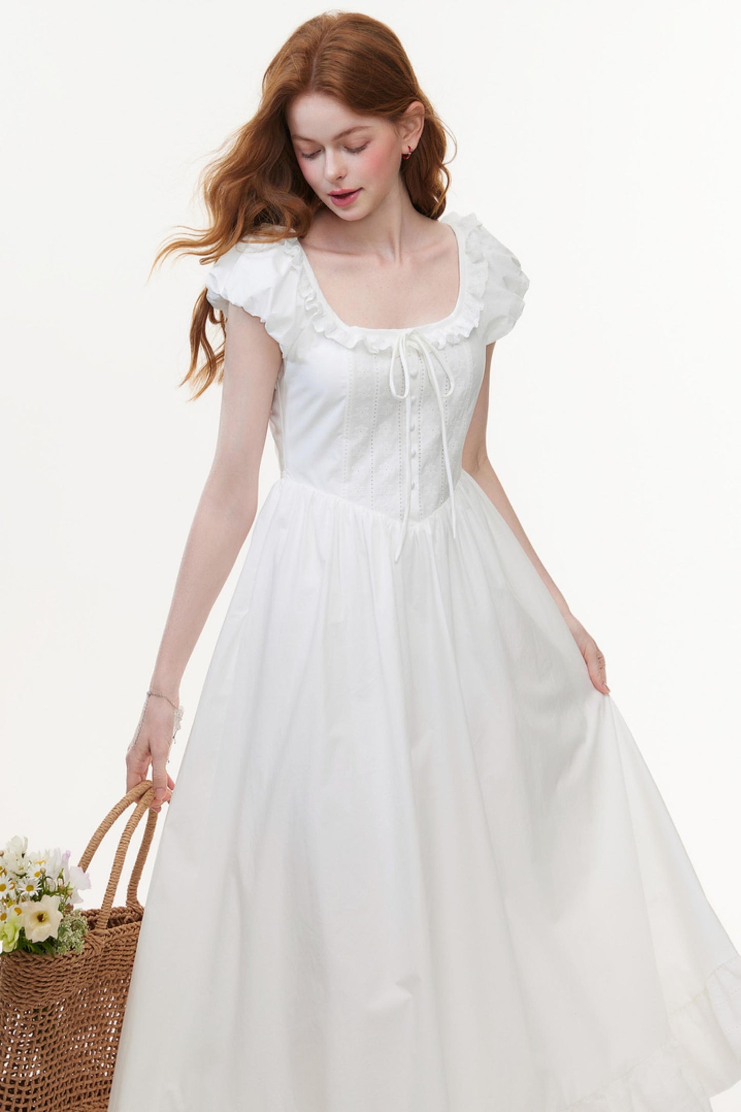 U-Neck White A-Line Dress
