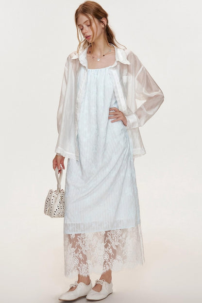 Ocean Blue Lace A-Line Dress