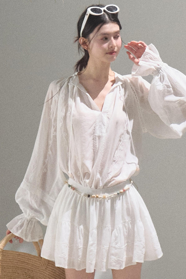 Relaxed Bubble Sleeve Skirt Set-Up