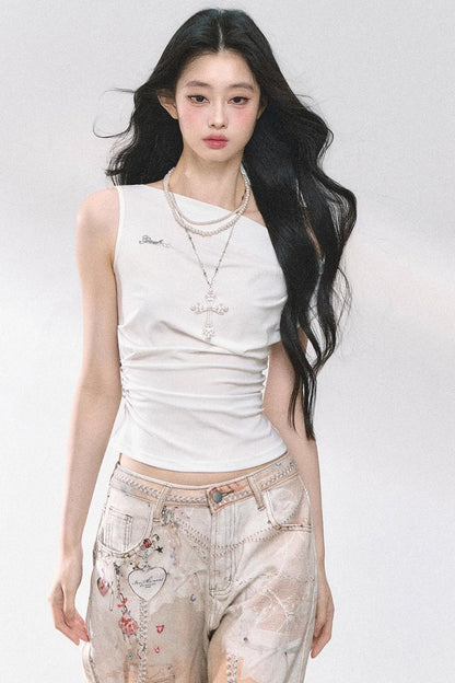 Shoulder-Baring Slim Crop T-Shirt