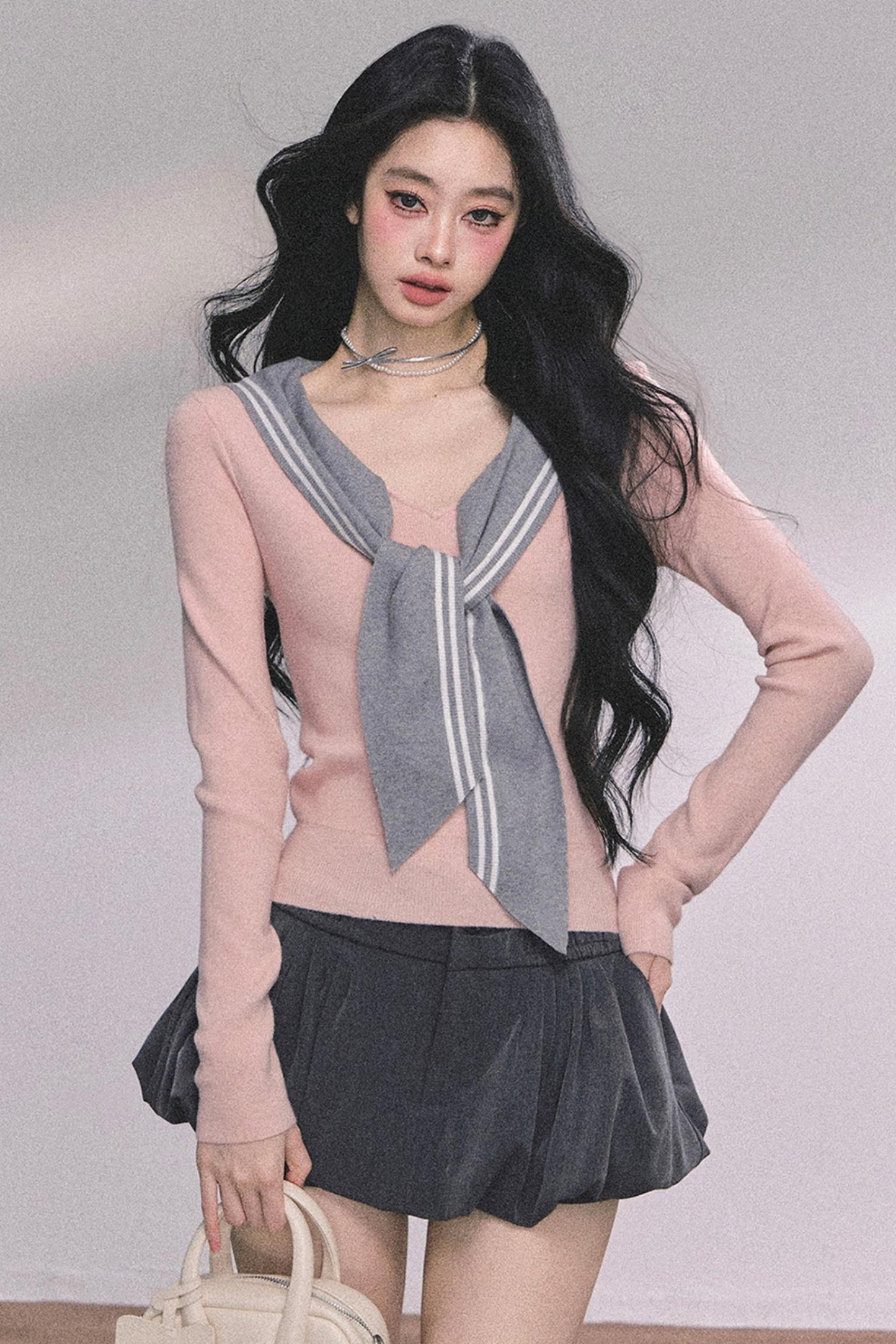 Slimming Navy Knitted Top