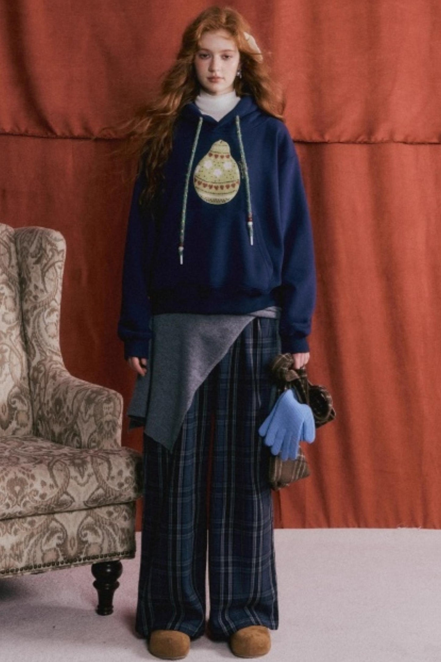 Brushed Fair Isle Knit Hoodie Sweater