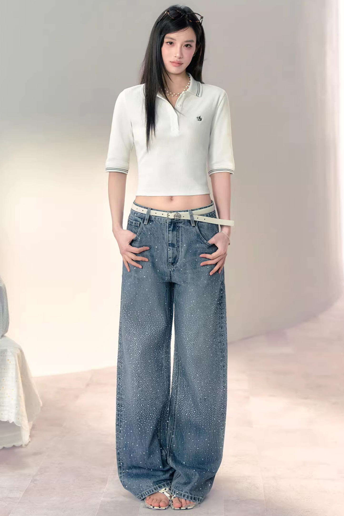 Three-Dimensional Waffle Knit Polo Top