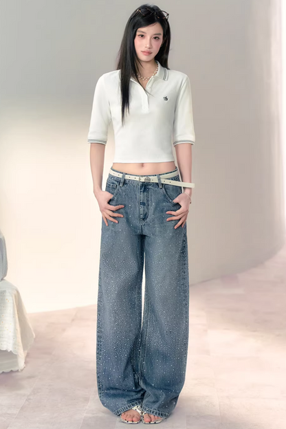 Three-Dimensional Waffle Knit Polo Top