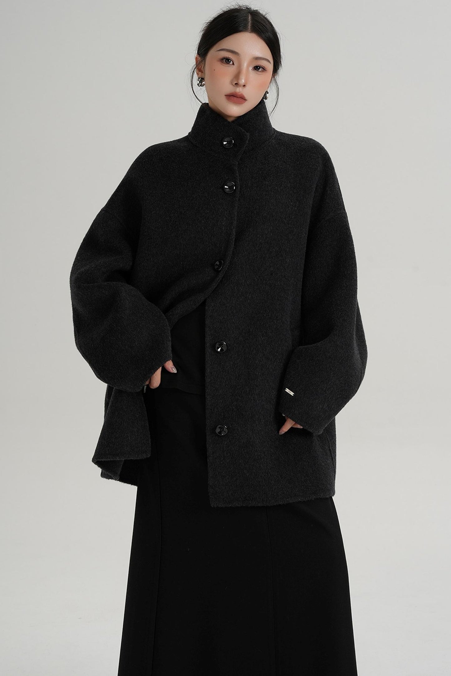 Stand-Up Collar Loose Sleeve Wool Jacket