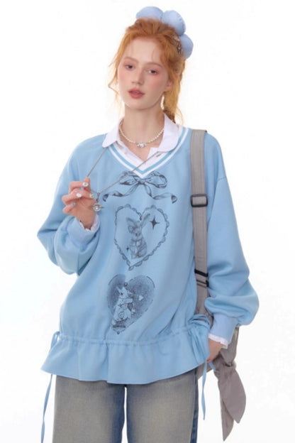 Retro Rabbit V-Neck Sweatshirt