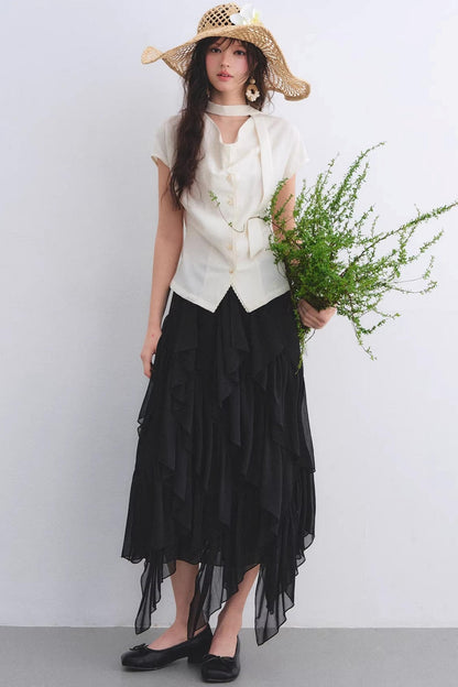 Irregular Ruffled Elastic Chiffon Skirt