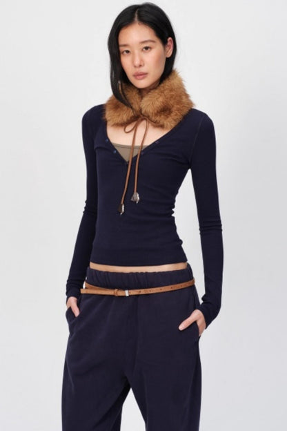 Wool Silk V-Neck Top