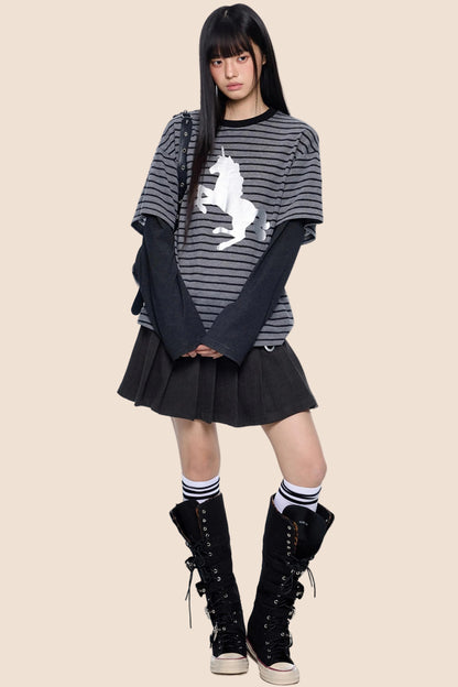 Silver-Embossed Striped Sweater