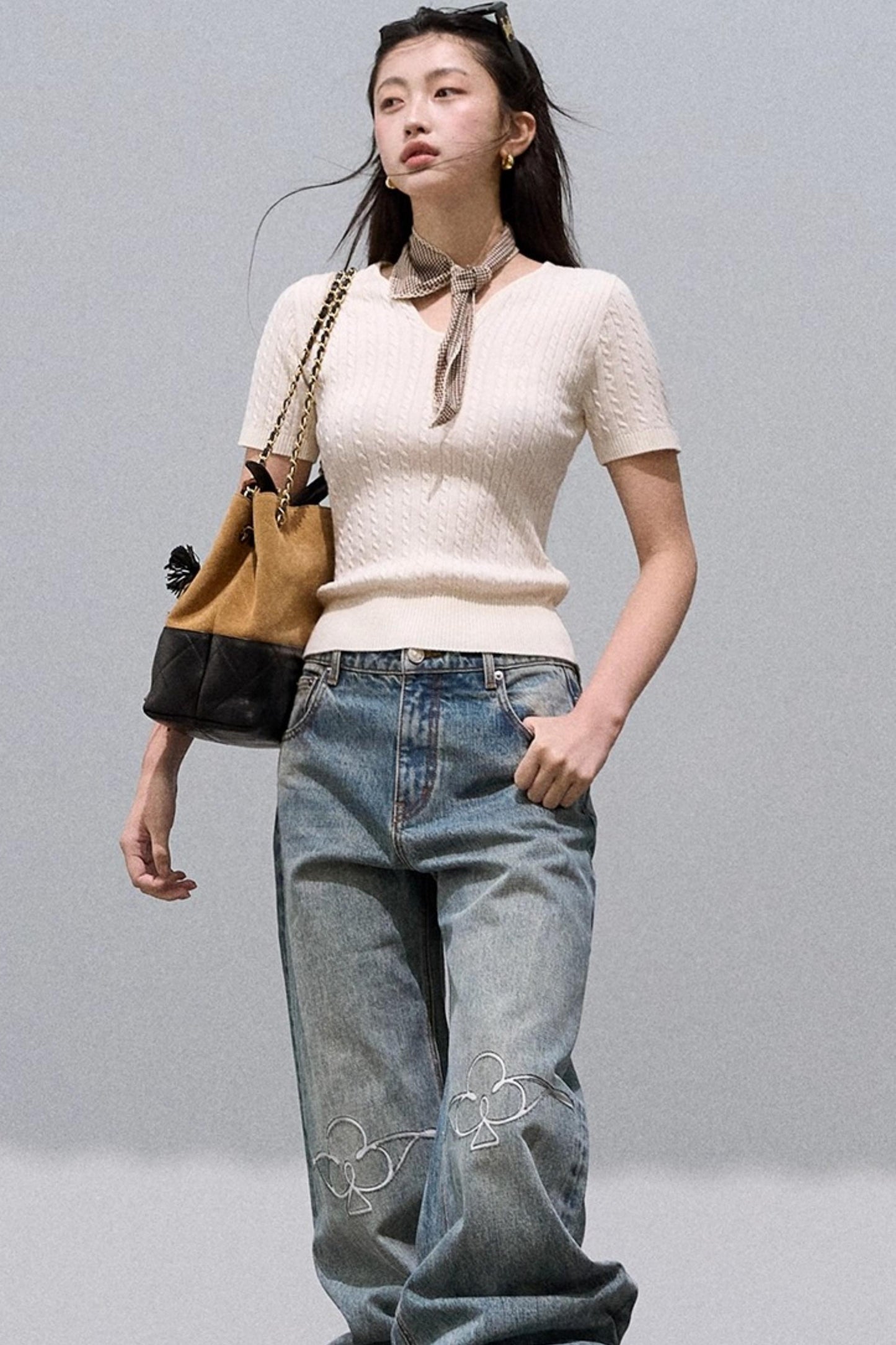 Vintage Burnt Flower Wide-Leg Jeans