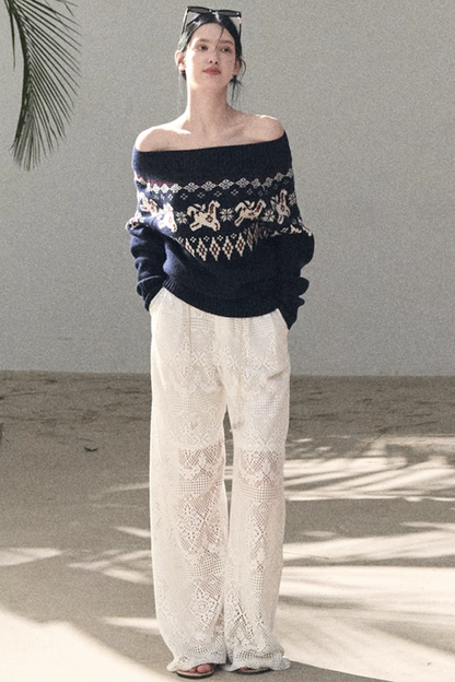 Hollow Crochet Lace Pants