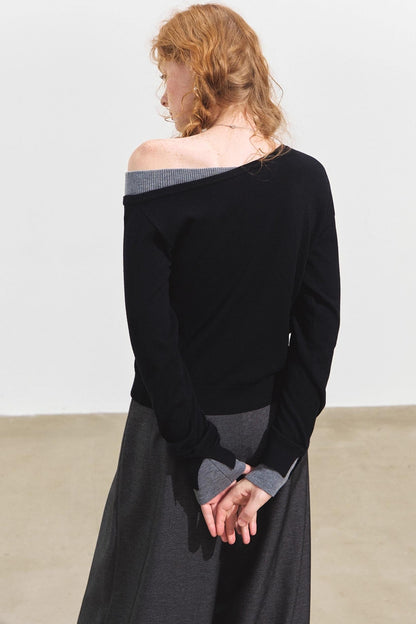 Contrasting Slanted Two Sweaters