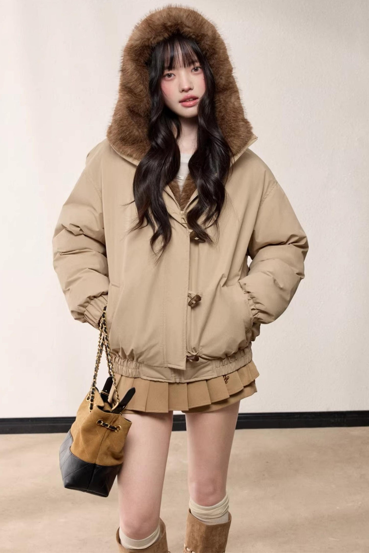 Fur Collar Hooded Cotton Coat