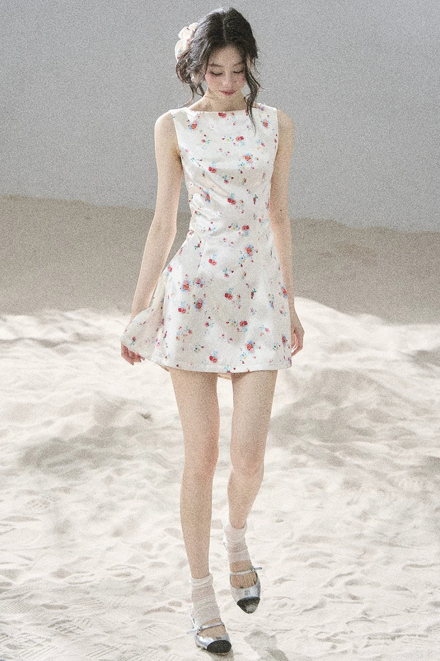 French Floral Satin Dress