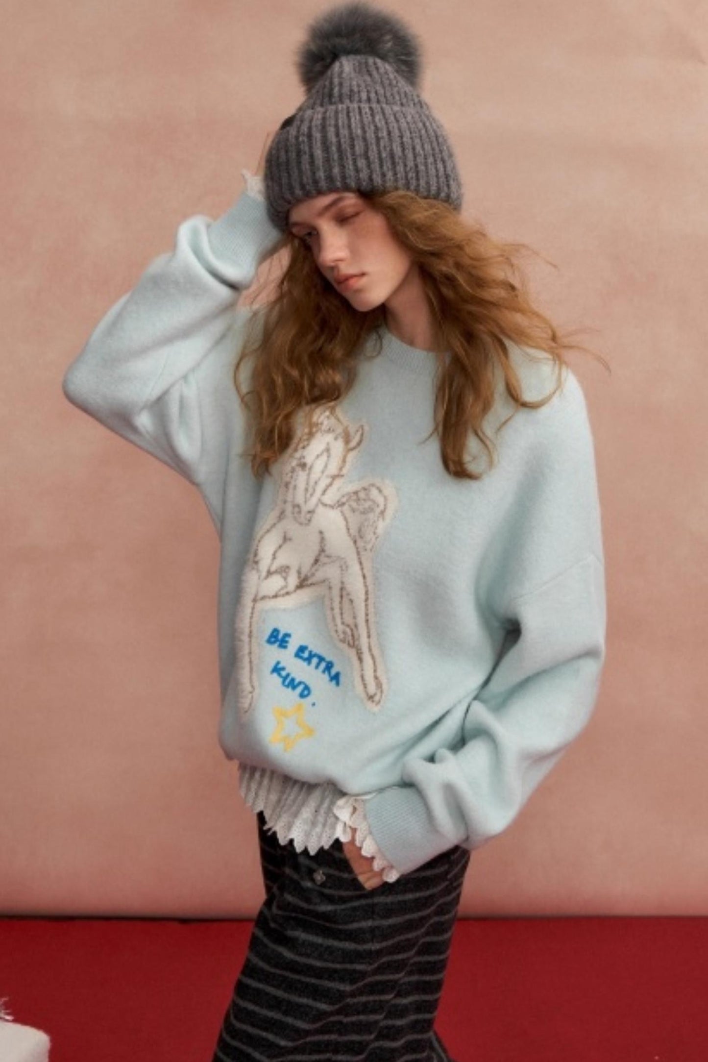 Jacquard Pony Crew Neck Sweater
